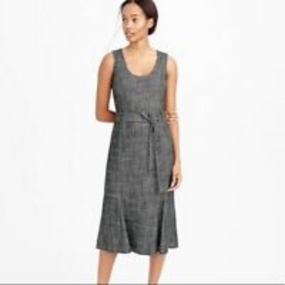 J.Crew Herringbone Belted Textured Gray lined Dress size 8P Sleeveless - Picture 1 of 5